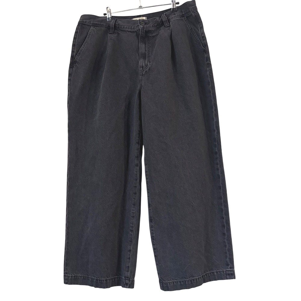 Madewell The Harlow Wide Leg Pant Black Cotton Pleated High Rise Womens 33